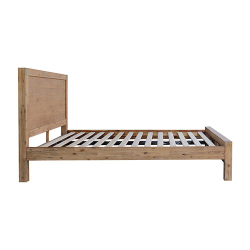 3 Pieces Bedroom Suite in Solid Wood Veneered Acacia Construction Timber Slat King Size Oak Colour Bed, Bedside Table