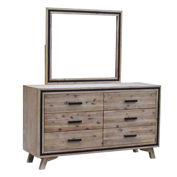 4 Pieces Bedroom Suite King Size Silver Brush in Acacia Wood Construction Bed, Bedside Table & Dresser