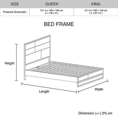 King size Bed Frame Solid Wood Acacia Veneered Bedroom Furniture Steel Legs