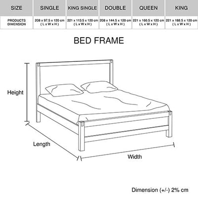 King size Bed Frame in Solid Acacia Wood with Medium High Headboard in Oak Colour