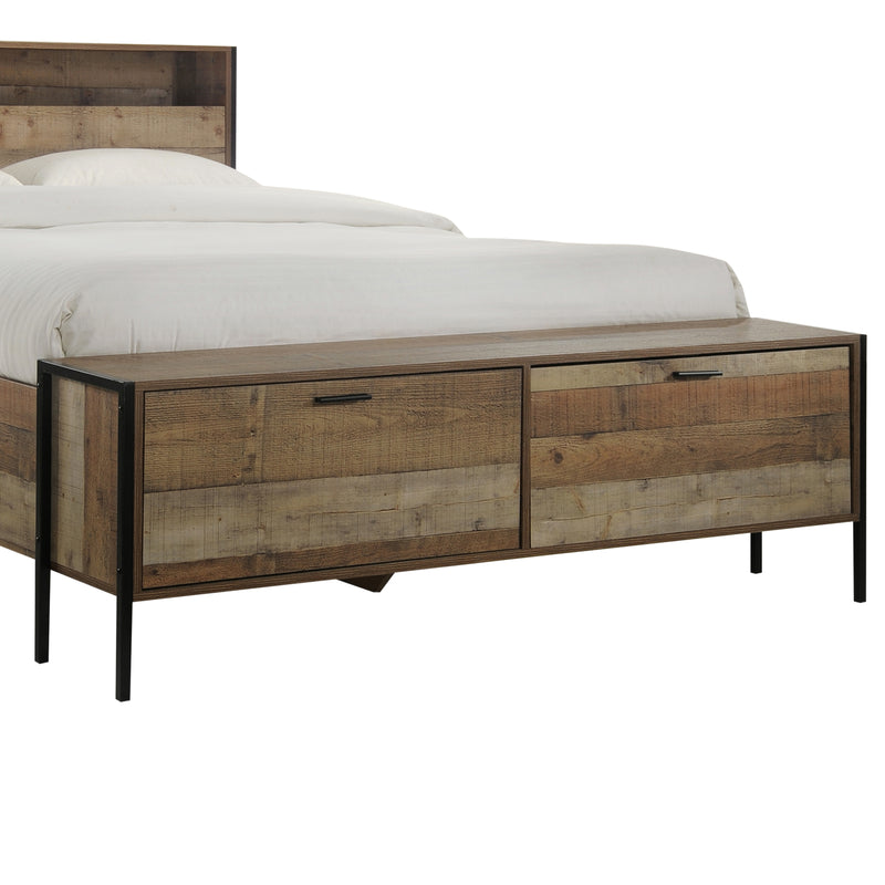 Queen Size Storage Bed Farme in Oak Colour with Particle Board Contraction and Metal Legs