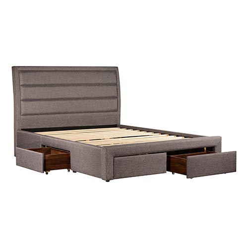 Storage Bed Frame King Size Upholstery Fabric in Light Grey with Base Drawers