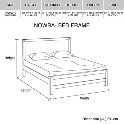 Bed Frame Double Size in Solid Wood Veneered Acacia Bedroom Timber Slat in Oak