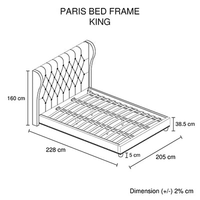 Bed Frame King Size in Beige Fabric Upholstered French Provincial High Bedhead