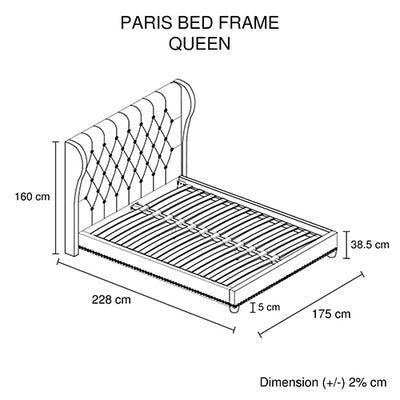 Bed Frame Queen Size in Beige Fabric Upholstered French Provincial High Bedhead