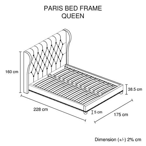 Bed Frame Queen Size in Beige Fabric Upholstered French Provincial High Bedhead