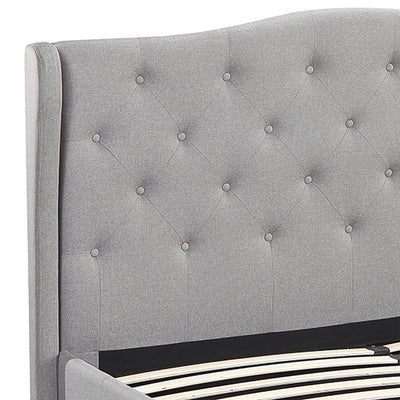 Gas Lift Queen Size Storage Bed Frame Upholstery Fabric in Grey Colour with Tufted Headboard and Wings