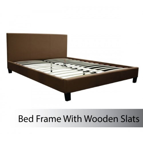 Double Size Leatheratte Bed Frame in Brown Colour with Metal Joint Slat Base