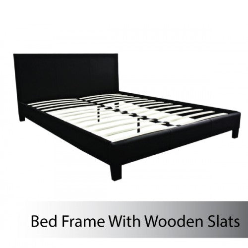 King Size Leatheratte Bed Frame in Black Colour with Metal Joint Slat Base