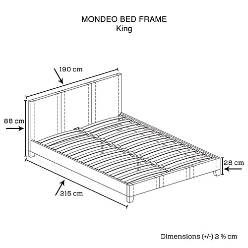 King Size Leatheratte Bed Frame in Black Colour with Metal Joint Slat Base