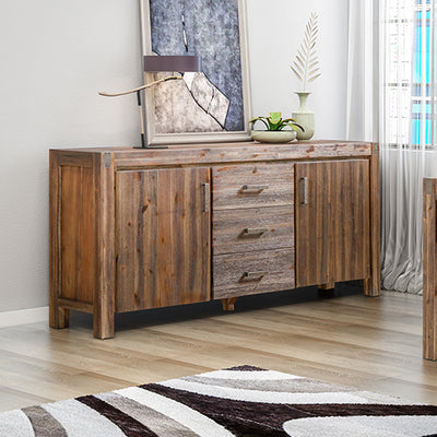 Buffet Sideboard in Chocolate Colour Constructed with Solid Acacia Wooden Frame Storage Cabinet with Drawers