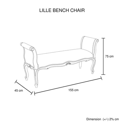 Oak Wood Linen Fabric Beige White Washed Finish Bench Chair