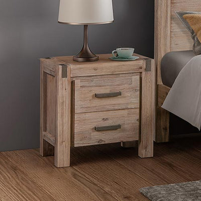 Bedside Table 2 drawers Night Stand in Solid Acacia Wood Oak Colour