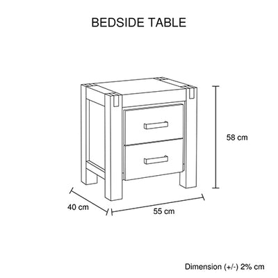 Bedside Table 2 drawers Night Stand in Solid Acacia Wood Oak Colour