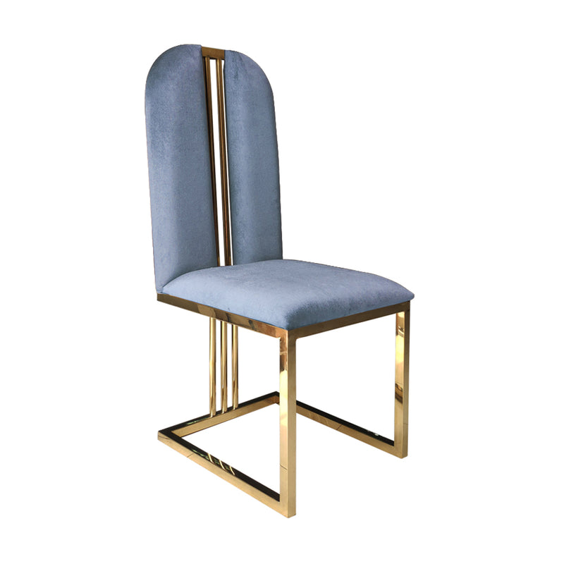 2X Dining Chair Stainless Gold Frame & Seat Blue Fabric