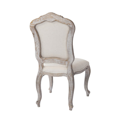 Dining Chair Linen Fabric Beige Oak Wood White Washed Finish