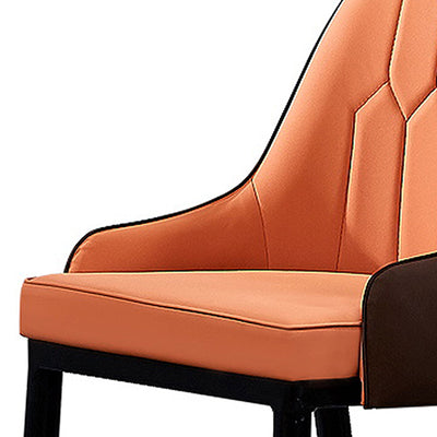 2X Dining Chair Orange Colour Leatherette Upholstery Black And Gold Legs Steel with Powder Coating