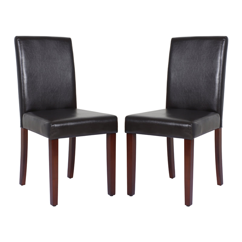 2x Wooden Frame Brown Leatherette Dining Chairs with Solid Pine Legs