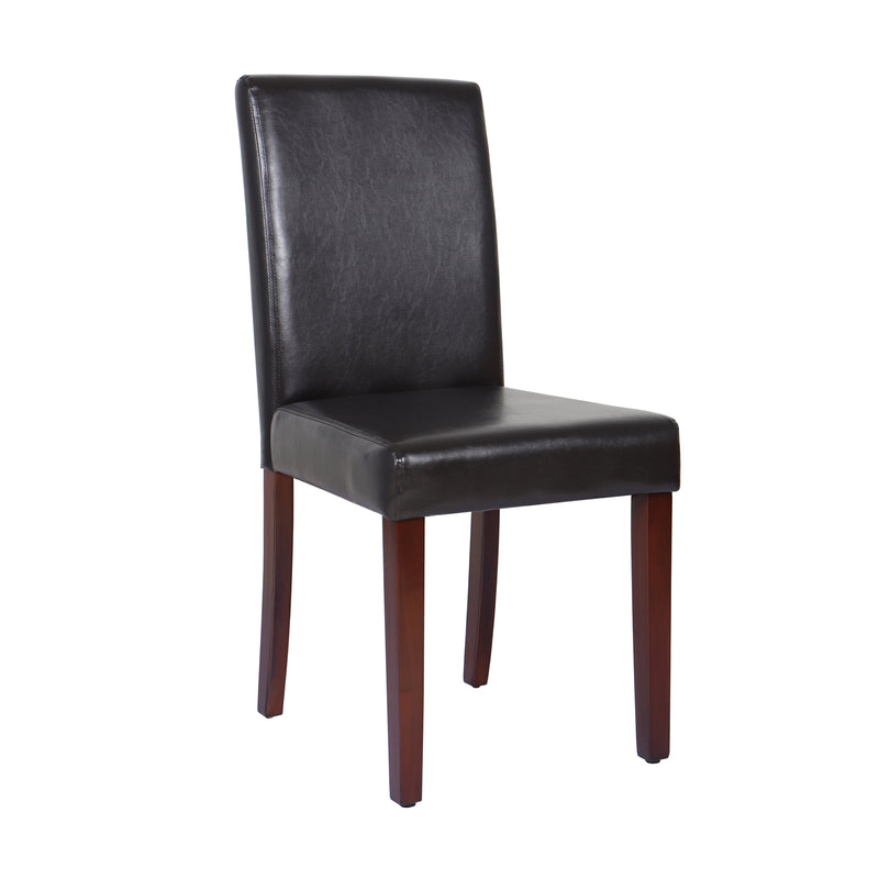 2x Wooden Frame Brown Leatherette Dining Chairs with Solid Pine Legs