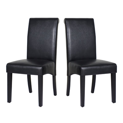 2x Wooden Frame Black Leatherette Dining Chairs with Solid Pine Legs