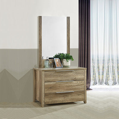 Dresser with 3 Storage Drawers in Natural Wood like MDF in Oak Colour with Mirror