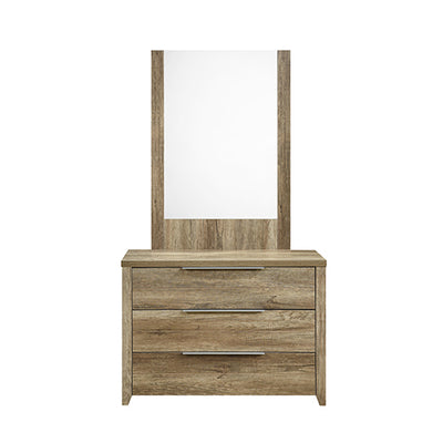 Dresser with 3 Storage Drawers in Natural Wood like MDF in Oak Colour with Mirror