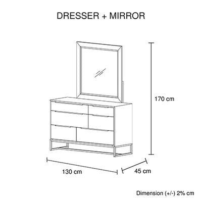 Dresser with 6 Storage Drawers in Solid Acacia & Veneer With Mirror