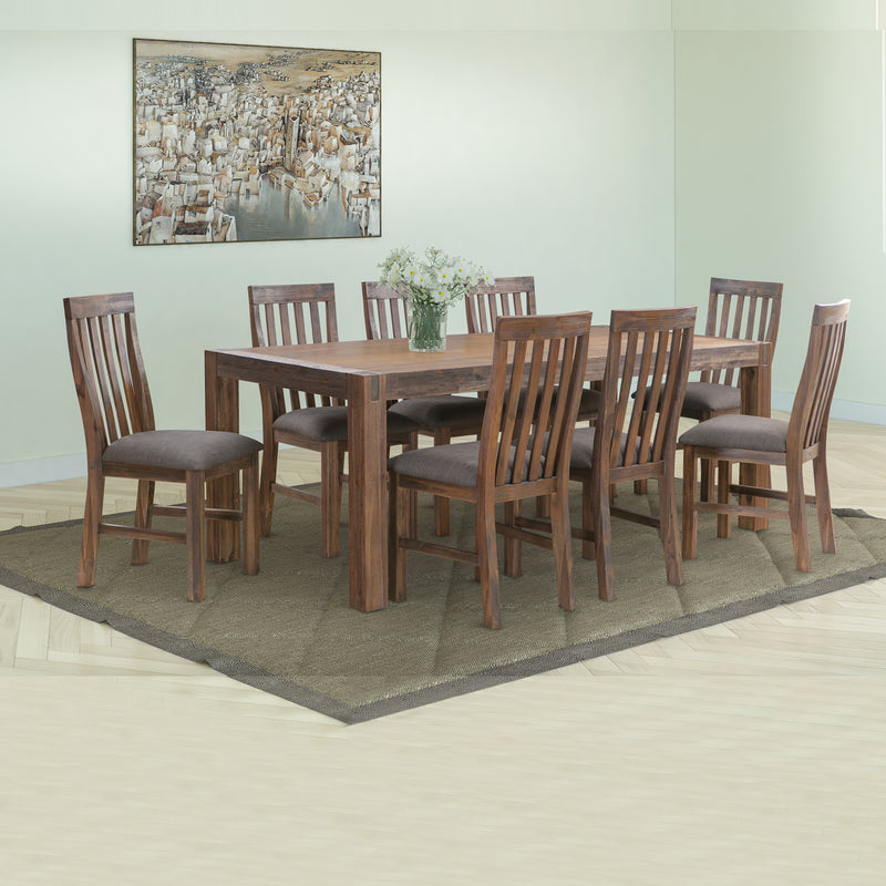 9 Pieces Dining Suite 210cm Large Size Dining Table & 8X Chairs with Solid Acacia Wooden Base in Chocolate Colour