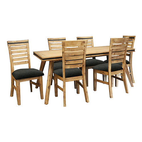 7 Pieces Dining Suite 180cm Medium Size Dining Table & 6X Chairs in Solid Acacia Wooden Frame in Silver Brush Colour