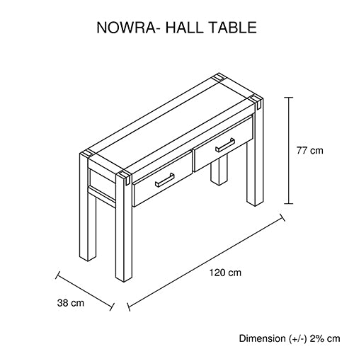 Hall Table 2 Storage Drawers Solid Acacia Wooden Frame Hallway in Oak Color