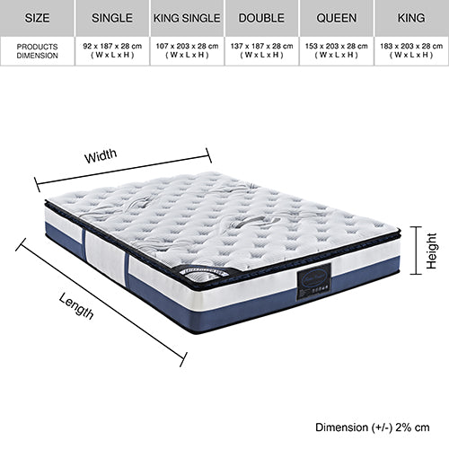 Double Mattress Latex Pillow Top Pocket Spring Foam Medium Firm Bed