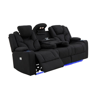 Electric Recliner Stylish Rhino Fabric Black Couch 3 Seater Lounge with LED Features