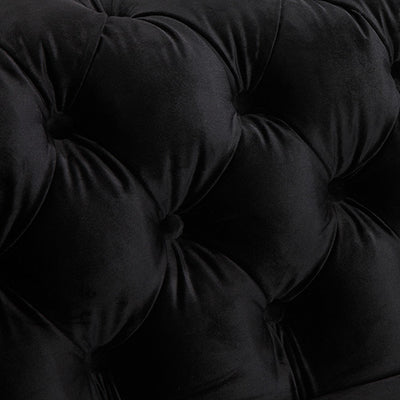 3+2 Seater Sofa Classic Button Tufted Lounge in Black Velvet Fabric with Metal Legs