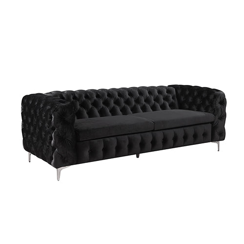 3+2+1 Seater Sofa Classic Button Tufted Lounge in Black Velvet Fabric with Metal Legs