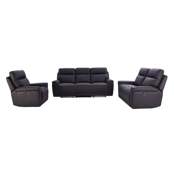 3+2+1 Seater Electric Recliner Sofa in Super Suede Fabric in Charcoal Color with Plastic Black Base