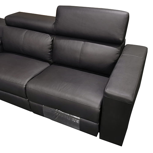 6 Seater Real Leather sofa Black Color Lounge Set for Living Room Couch with Adjustable Headrest