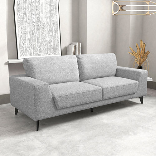 3 Seater Sofa Light Grey Fabric Lounge Set for Living Room Couch with Solid Wooden Frame Black Legs