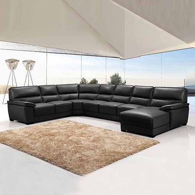 Lounge Set Luxurious 7 Seater Bonded Leather Corner Sofa Living Room Couch in Black with Chaise