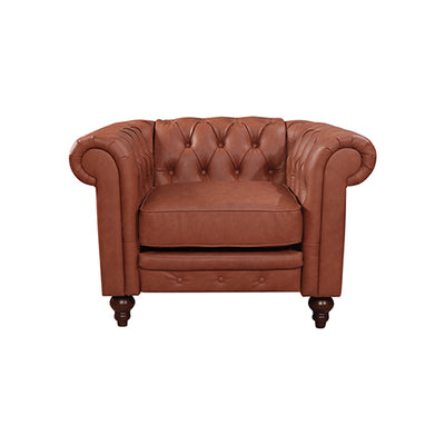 Single Seater Brown Sofa Armchair for Lounge Chesterfireld Style Button Tufted in Faux Leather