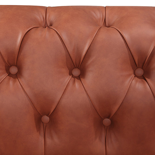 Single Seater Brown Sofa Armchair for Lounge Chesterfireld Style Button Tufted in Faux Leather