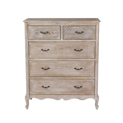 Tallboy Oak Wood Plywood Veneer White Washed Finish Storage Drawers