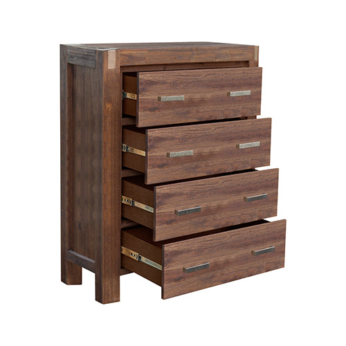 Tallboy with 4 Storage Drawers Solid Wooden Assembled in Chocolate Colour