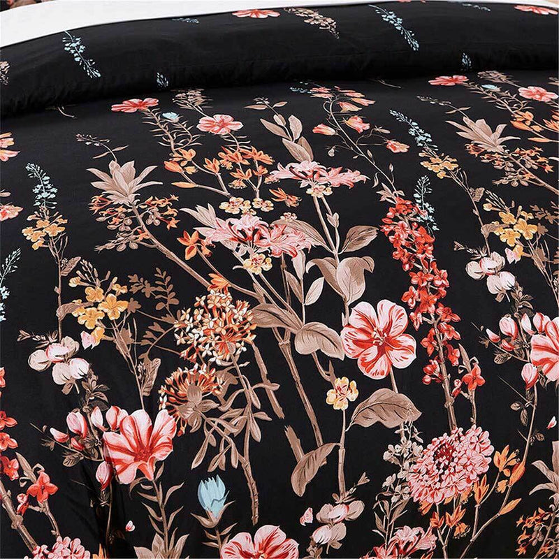 Luxton Queen Size 3pcs Floral Black Quilt Cover Set(3PCS)