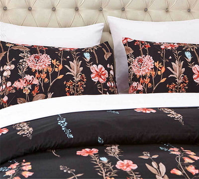 Luxton Super King Size 3pcs Floral Black Quilt Cover Set(3PCS)