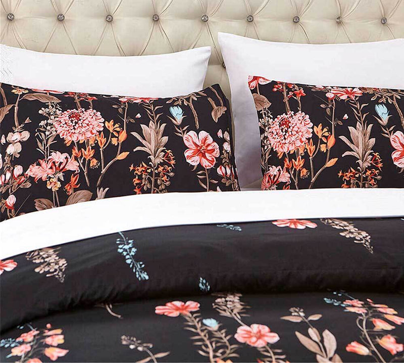 Luxton Super King Size 3pcs Floral Black Quilt Cover Set(3PCS)