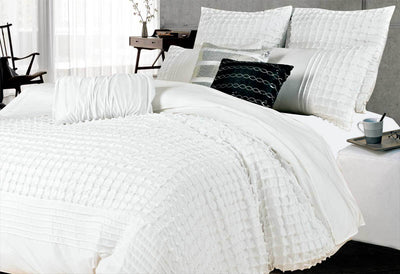 Luxton Queen Size White Cross Pintuck Quilt Cover Set(3PCS)