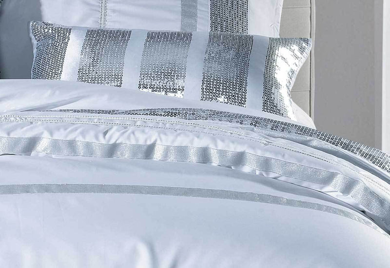 Luxton King Size White Striped Sequins Quilt Cover Set(3PCS)