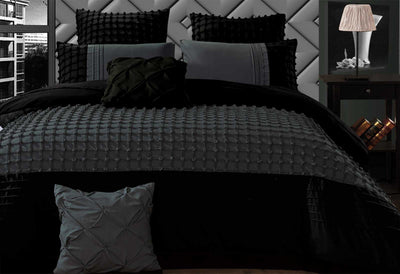 Luxton Queen Size Stone Grey Cross Pintuck Quilt Cover Set(3PCS)