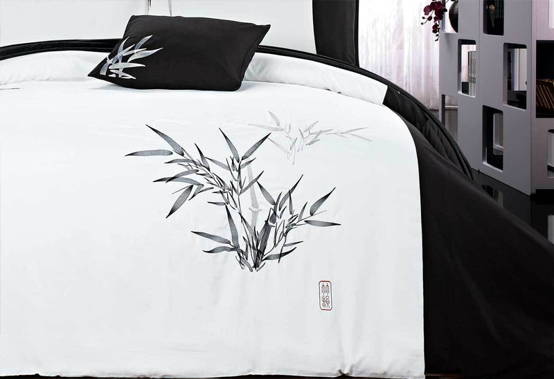 Luxton King Size Embroidered Bamboo Pattern White Quilt Cover Set (3PCS)