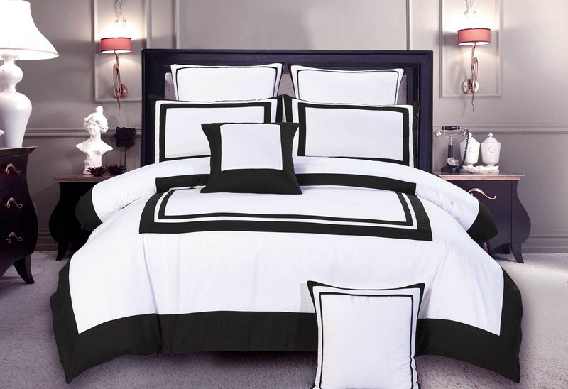 Luxton Super King Size Modern White Black Rectangle Pattern Quilt Cover Set (3PCS)